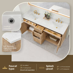 Altair Barnett 72" Double Bathroom Vanity in Natural Oak with Grain White Engineered Stone Countertop No Mirror
