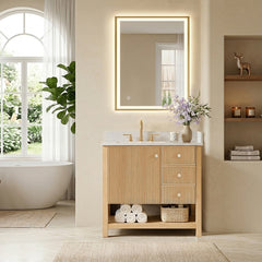Altair Cecil 36" Single Bathroom Vanity in White Oak with Grain White Engineered Stone Countertop No Mirror