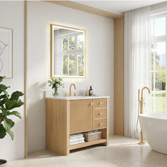 Altair Cecil 36" Single Bathroom Vanity in White Oak with Grain White Engineered Stone Countertop No Mirror
