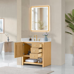 Altair Cecil 36" Single Bathroom Vanity in White Oak with Grain White Engineered Stone Countertop No Mirror