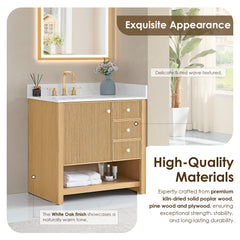 Altair Cecil 36" Single Bathroom Vanity in White Oak with Grain White Engineered Stone Countertop No Mirror
