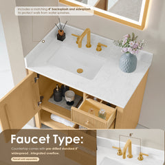 Altair Cecil 36" Single Bathroom Vanity in White Oak with Grain White Engineered Stone Countertop No Mirror