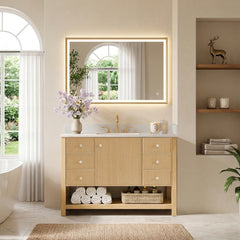 Altair Cecil 48" Single Bathroom Vanity in White Oak with Grain White Engineered Stone Countertop No Mirror