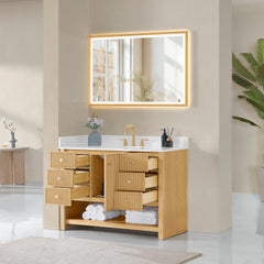 Altair Cecil 48" Single Bathroom Vanity in White Oak with Grain White Engineered Stone Countertop No Mirror