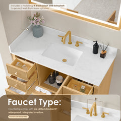 Altair Cecil 48" Single Bathroom Vanity in White Oak with Grain White Engineered Stone Countertop No Mirror