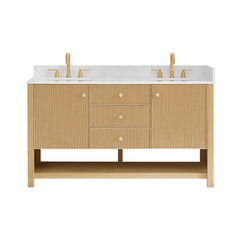 Altair Cecil 60" Double Bathroom Vanity in White Oak with Grain White Engineered Stone Countertop No Mirror