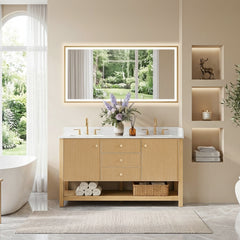 Altair Cecil 60" Double Bathroom Vanity in White Oak with Grain White Engineered Stone Countertop No Mirror