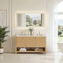 Altair Cecil 60" Double Bathroom Vanity in White Oak with Grain White Engineered Stone Countertop No Mirror