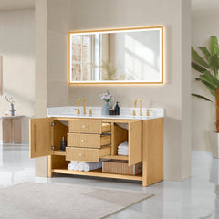 Altair Cecil 60" Double Bathroom Vanity in White Oak with Grain White Engineered Stone Countertop No Mirror