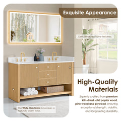 Altair Cecil 60" Double Bathroom Vanity in White Oak with Grain White Engineered Stone Countertop No Mirror