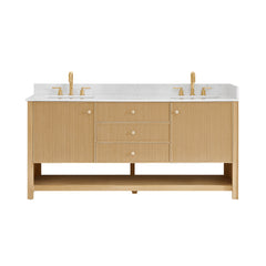 Altair Cecil 72" Double Bathroom Vanity in White Oak with Grain White Engineered Stone Countertop No Mirror