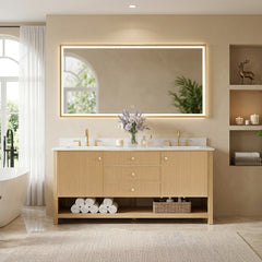 Altair Cecil 72" Double Bathroom Vanity in White Oak with Grain White Engineered Stone Countertop No Mirror