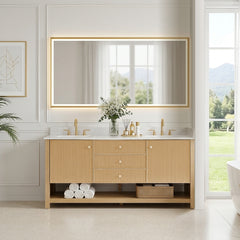 Altair Cecil 72" Double Bathroom Vanity in White Oak with Grain White Engineered Stone Countertop No Mirror