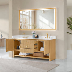 Altair Cecil 72" Double Bathroom Vanity in White Oak with Grain White Engineered Stone Countertop No Mirror