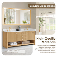 Altair Cecil 72" Double Bathroom Vanity in White Oak with Grain White Engineered Stone Countertop No Mirror