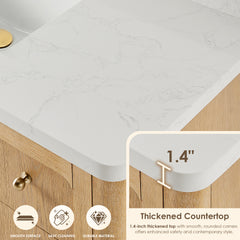 Altair Milner 36" Single Bathroom Vanity in Brushed Oak with Grain White Engineered Stone Countertop without Mirror