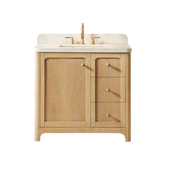 Altair Milner 36" Single Bathroom Vanity in Brushed Oak with Grain White Engineered Stone Countertop without Mirror
