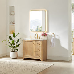 Altair Milner 36" Single Bathroom Vanity in Brushed Oak with Grain White Engineered Stone Countertop without Mirror