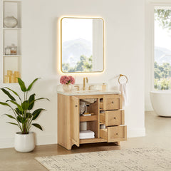 Altair Milner 36" Single Bathroom Vanity in Brushed Oak with Grain White Engineered Stone Countertop without Mirror