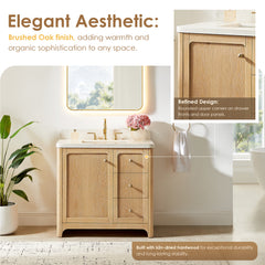 Altair Milner 36" Single Bathroom Vanity in Brushed Oak with Grain White Engineered Stone Countertop without Mirror