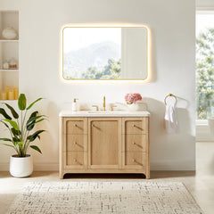 Altair Milner 48" Single Bathroom Vanity in Brushed Oak with Grain White Engineered Stone Countertop without Mirror