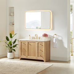 Altair Milner 48" Single Bathroom Vanity in Brushed Oak with Grain White Engineered Stone Countertop without Mirror