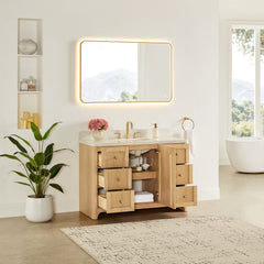 Altair Milner 48" Single Bathroom Vanity in Brushed Oak with Grain White Engineered Stone Countertop without Mirror