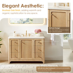 Altair Milner 48" Single Bathroom Vanity in Brushed Oak with Grain White Engineered Stone Countertop without Mirror