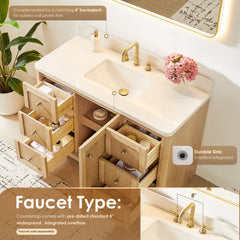 Altair Milner 48" Single Bathroom Vanity in Brushed Oak with Grain White Engineered Stone Countertop without Mirror