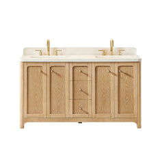 Altair Milner 60" Double Bathroom Vanity in Brushed Oak with Grain White Engineered Stone Countertop without Mirror