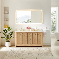 Altair Milner 60" Double Bathroom Vanity in Brushed Oak with Grain White Engineered Stone Countertop without Mirror