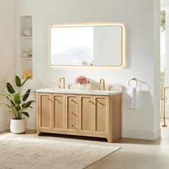 Altair Milner 60" Double Bathroom Vanity in Brushed Oak with Grain White Engineered Stone Countertop without Mirror