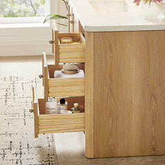 Altair Milner 60" Double Bathroom Vanity in Brushed Oak with Grain White Engineered Stone Countertop without Mirror