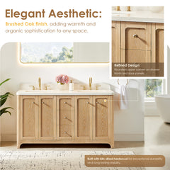 Altair Milner 60" Double Bathroom Vanity in Brushed Oak with Grain White Engineered Stone Countertop without Mirror