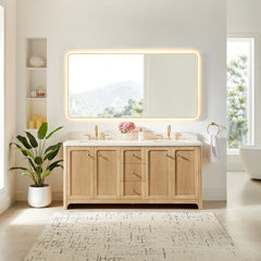 Altair Milner 72" Double Bathroom Vanity in Brushed Oak with Grain White Engineered Stone Countertop without Mirror