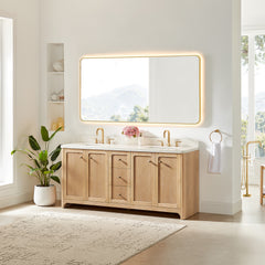 Altair Milner 72" Double Bathroom Vanity in Brushed Oak with Grain White Engineered Stone Countertop without Mirror