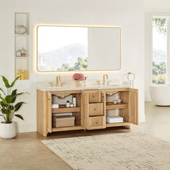 Altair Milner 72" Double Bathroom Vanity in Brushed Oak with Grain White Engineered Stone Countertop without Mirror