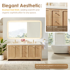 Altair Milner 72" Double Bathroom Vanity in Brushed Oak with Grain White Engineered Stone Countertop without Mirror