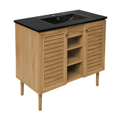 Swiss Madison Bron 36" Freestanding Bathroom Vanity in Golden Oak with Black Sink Top - SM-BV374MB