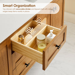 Altair Orasia 72" Double Bathroom Vanity in Mango Brown with Calacatta Mist White Quartz Countertop without Mirror - 595072-MB-CMQ-NM