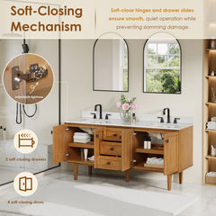 Altair Orasia 72" Double Bathroom Vanity in Mango Brown with Calacatta Mist White Quartz Countertop without Mirror - 595072-MB-CMQ-NM