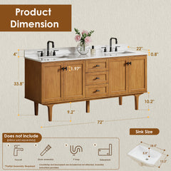 Altair Orasia 72" Double Bathroom Vanity in Mango Brown with Calacatta Mist White Quartz Countertop without Mirror - 595072-MB-CMQ-NM