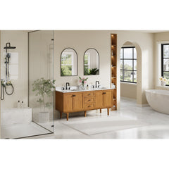 Altair Orasia 72" Double Bathroom Vanity in Mango Brown with Calacatta Mist White Quartz Countertop without Mirror - 595072-MB-CMQ-NM