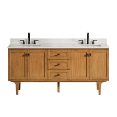 Altair Orasia 72" Double Bathroom Vanity in Mango Brown with Calacatta Mist White Quartz Countertop without Mirror - 595072-MB-CMQ-NM
