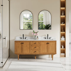 Altair Orasia 72" Double Bathroom Vanity in Mango Brown with Calacatta Mist White Quartz Countertop without Mirror - 595072-MB-CMQ-NM