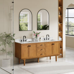 Altair Orasia 72" Double Bathroom Vanity in Mango Brown with Calacatta Mist White Quartz Countertop without Mirror - 595072-MB-CMQ-NM