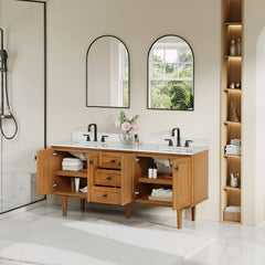 Altair Orasia 72" Double Bathroom Vanity in Mango Brown with Calacatta Mist White Quartz Countertop without Mirror - 595072-MB-CMQ-NM