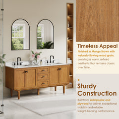 Altair Orasia 72" Double Bathroom Vanity in Mango Brown with Calacatta Mist White Quartz Countertop without Mirror - 595072-MB-CMQ-NM
