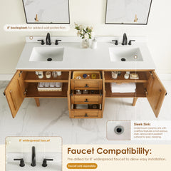 Altair Orasia 72" Double Bathroom Vanity in Mango Brown with Calacatta Mist White Quartz Countertop without Mirror - 595072-MB-CMQ-NM