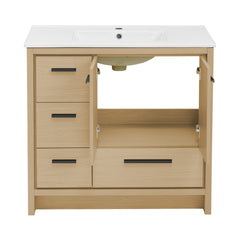 Swiss Madison Virage 36 in. Brown Oak Bathroom Vanity With Black Ceramic Sink Top - SM-BV750K - The Home Selection